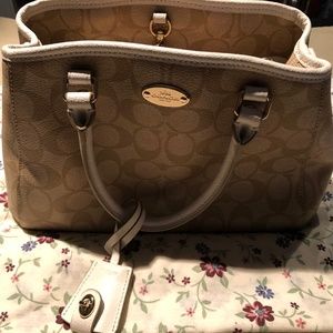 Coach Tan/White Satchel Purse Excellent Condition
